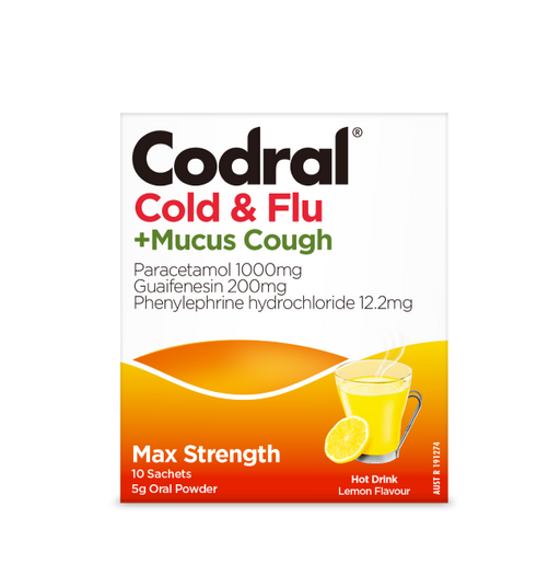 CODRAL Cold/Flu +Mucus Cough Hot Drink 10pk