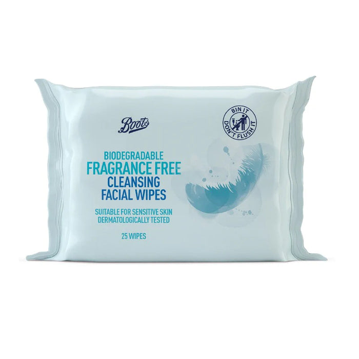 Boots Biodegradable Cleansing Wipes Fragrance Free 25s