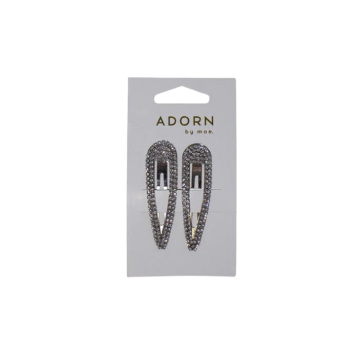 Adorn by Mae 41-2125 1 Touch Clips Diamonte Sliver 2pk